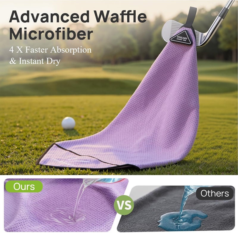 VIGLORY Magnetic Golf Towel - Exclusive Cleaning Pocket–18"x18"–Strong Magnet for Golf Cart or Clubs, Spot-Clean Design, Ultra Absorbent Waffle Microfiber–Golf Accessories & Gift for Men(Purple 1 Pack) - Image 5